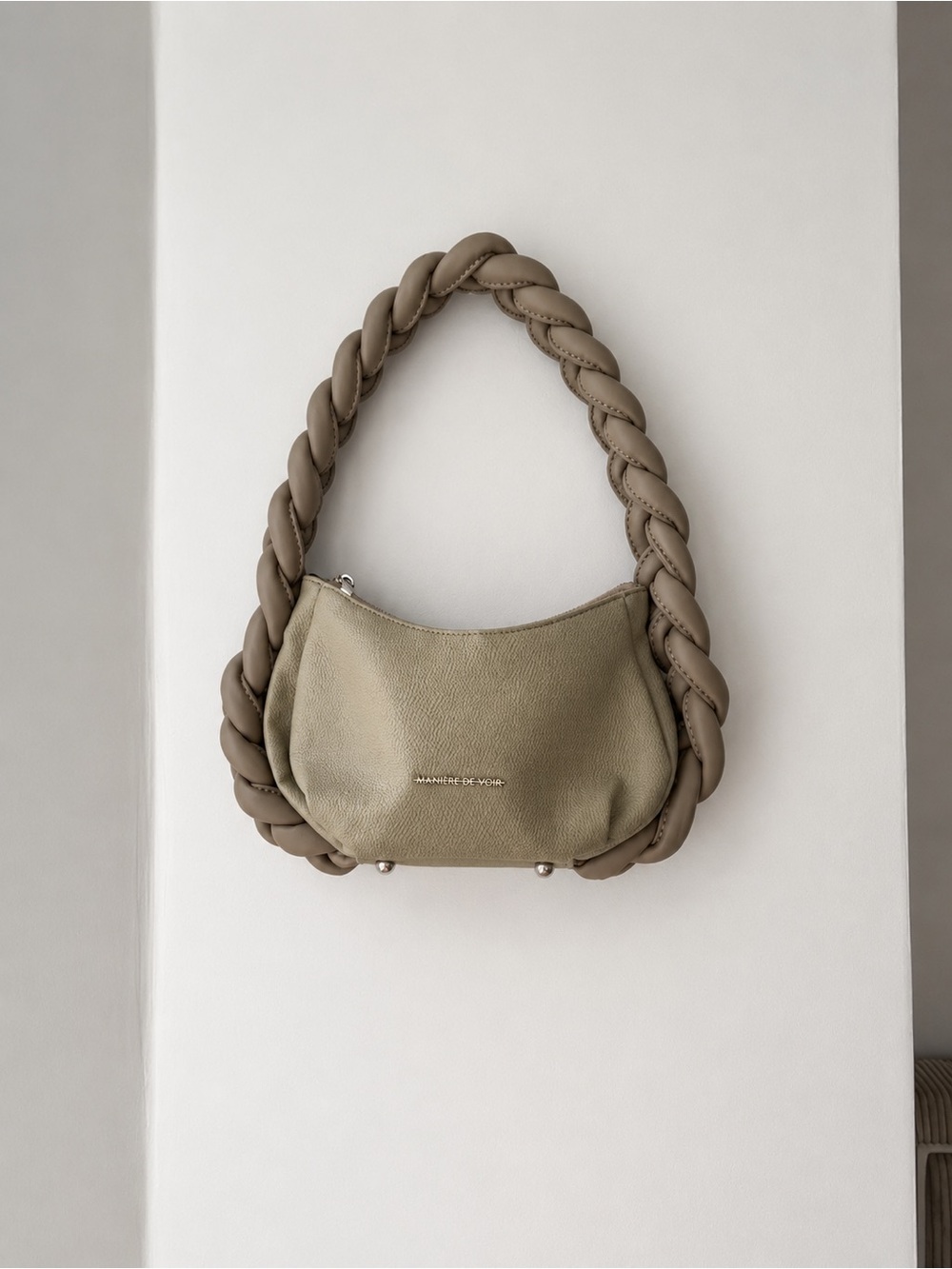 Maniere De Voir Braided-Handle Shoulder Bag in Taupe